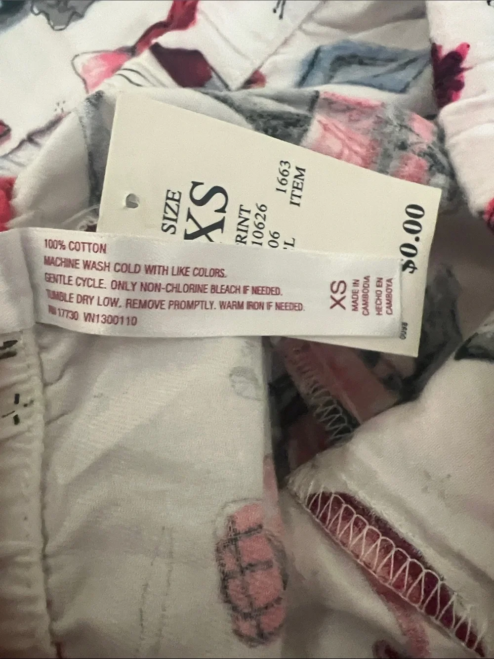 Gilligan & O'Malley White Pajama Pants with Pink & Navy Fashion Print